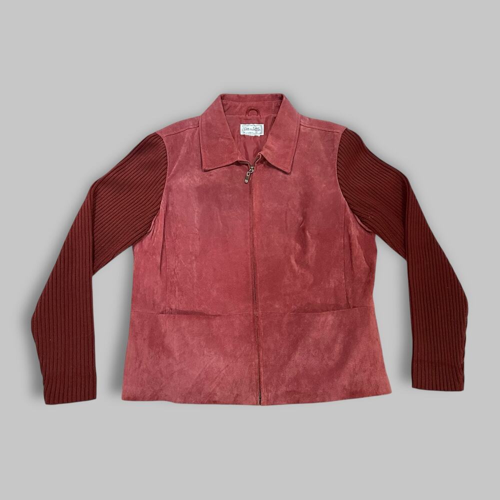 Live a Little Women’s Leather Jacket with Ribbed Knit Sleeves - Size Medium